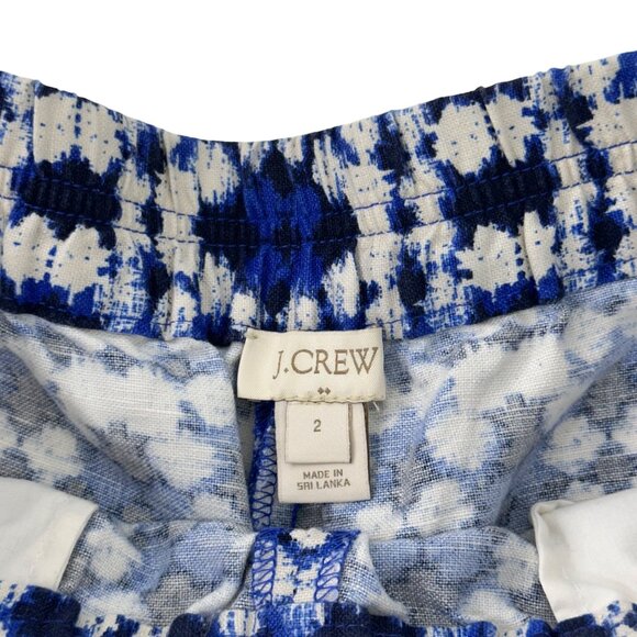 J.Crew Womens Blue & White Patterned Linen-Cotton Blend Drawstrim Shorts Size 2 - Picture 2 of 12